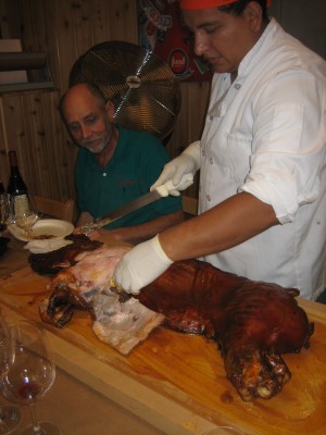 although normally Pappadoc would have suggested Siran to go with this roast piglet, he served us grand cru Burgundy instead.  We had to order the luckless porcine a day or two ahead of time.