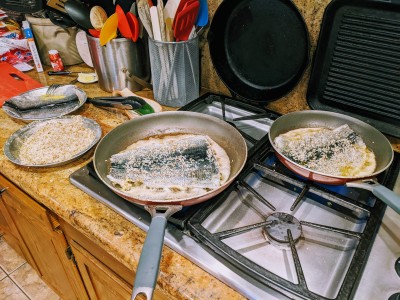 pecan crusted, butter flied big plump (1.25 lb!) trout