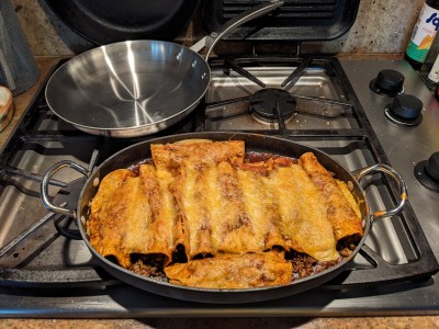 I'm making another platter of enchiladas, which doesn't go with the red at all, other than I used red sauce